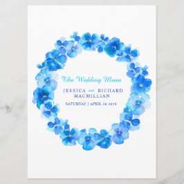 Blå pansarblomsterkrans bröllop-meny meny