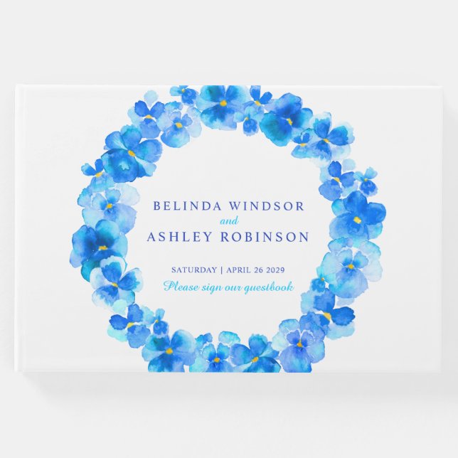 Blå pansarkrans, vattenfärg bröllop gäst bok (Framsida)