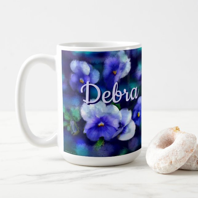 Blå pansies Pansy Flower Blommigt Personlig Kaffemugg (Med munk)