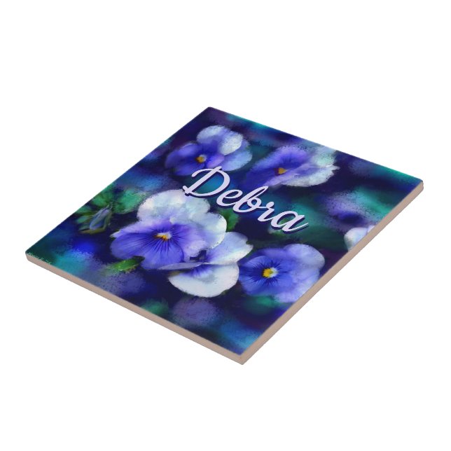 Blå pansies Pansy Flower Blommigt Personlig Kakelplatta (Sidan)