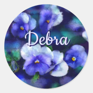 Blå pansies Pansy Flower Blommigt Personlig Runt Klistermärke