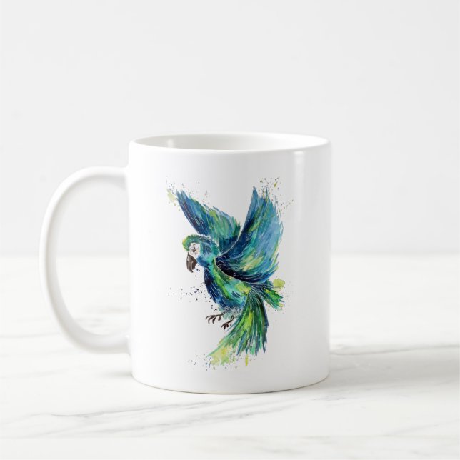 Blå papegoja akvarell kaffemugg (Vänster)