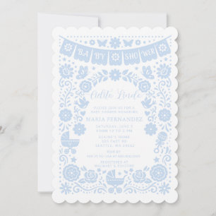 Blå Papel Picado Cielito Lindo Pojke Babyfirande Inbjudningar