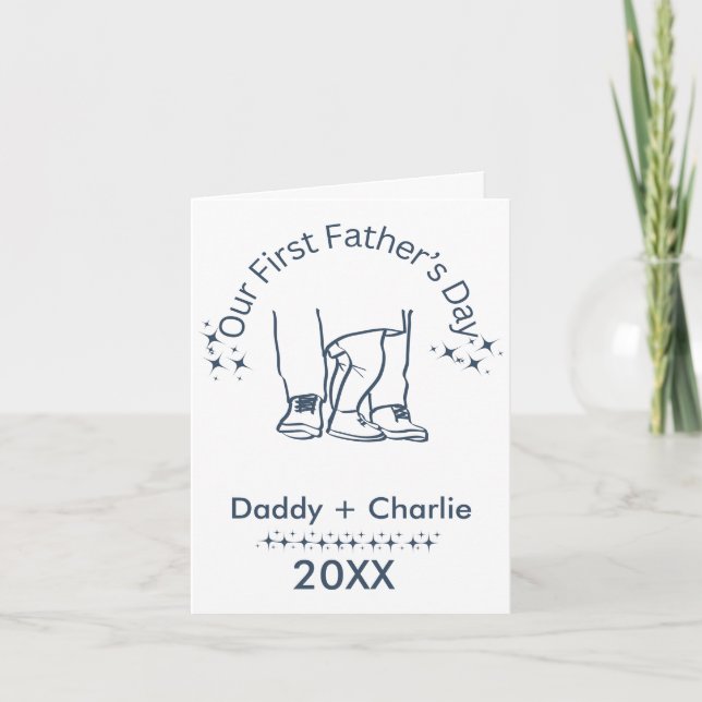 Blå pappa och Småbarn Fars dag Kort (Framsida)