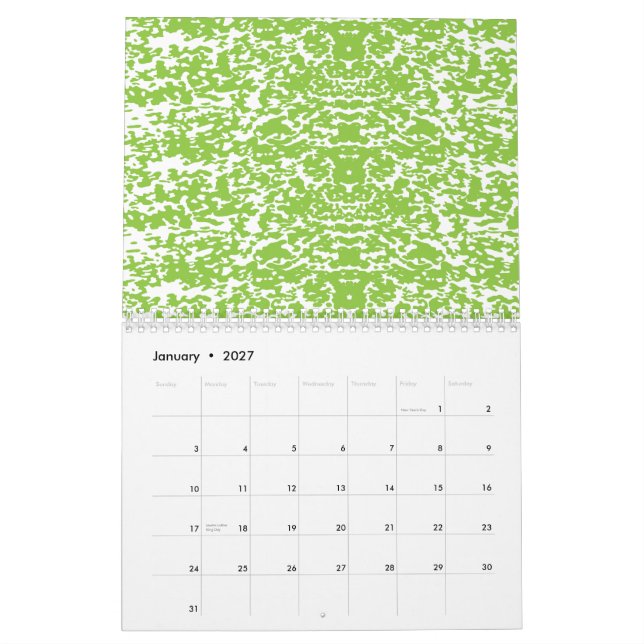 Blå papper med repetitiv vit snowfl kalender (Jan 2027)