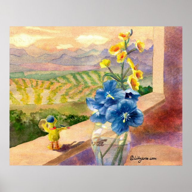 Blå papperskopior, vattenfärg Poster Skriv ut (Framsidan)