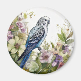 Blå parakeet och Blommor Magnet