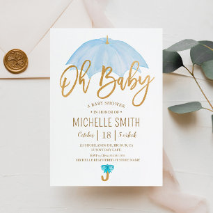 Blå paraply i Kärlek Sprinkle Baby Shower Inbjudningar
