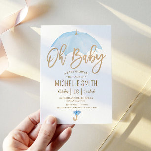Blå paraply i Kärlek Sprinkle Baby Shower Inbjudningar
