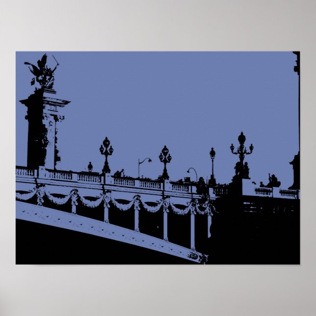 Blå Parisbroaffisch Poster (Framsidan)