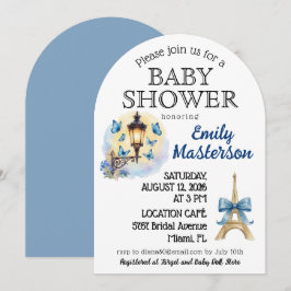 Blå, Parisiskt, Pojke Baby Shower Inbjudan