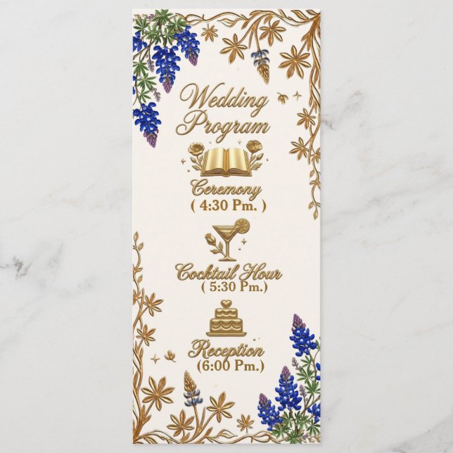 Blå Pärl Elegant Blommig Bröllopsprogram Program (Framsida)