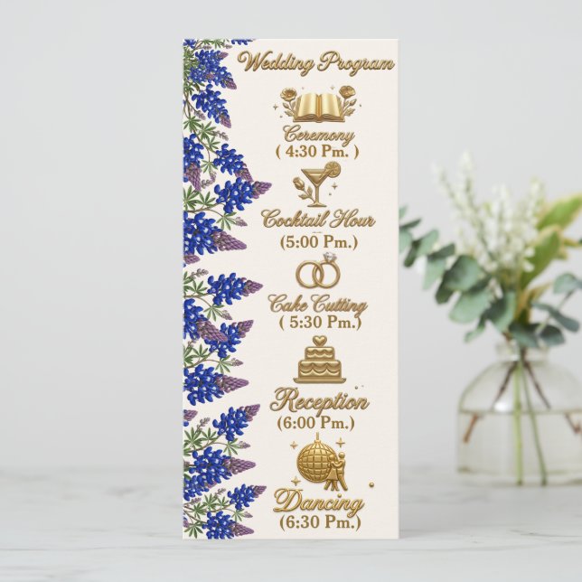 Blå Pärl Elegant Blommig Bröllopsprogram Program (Stående Fram)