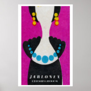 Blå pärlhalsband - Matchbox-utskrift - Tjeckisk vä Poster