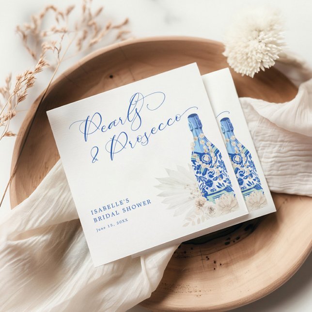 Blå pärlor och Prosecco bröllopsdusch Pappersservett (Skapare uppladdad)