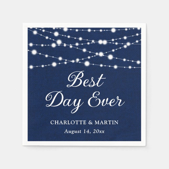 Blå pärlskiva Ljus Rustic Bröllop Pappersservett (Framsidan)