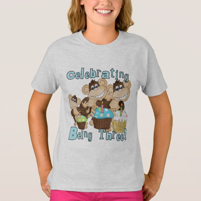 Blå Party-apor 3:e födelsedag T-shirts och gåvor (Framsida)