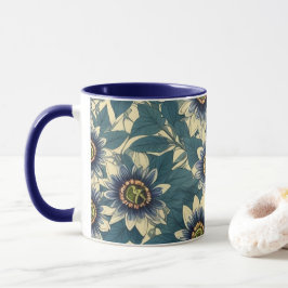 Blå passion blomma mönster mugg