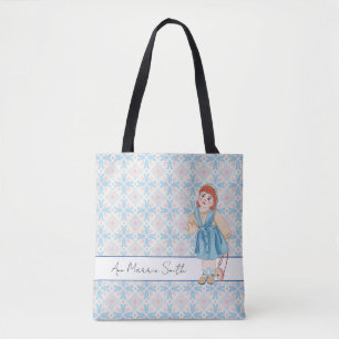 Blå pastel Blue Rosa Mönster Editable Tygkasse