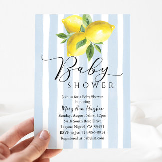Blå pastel Rand Lemon Baby Shower Inbjudningar