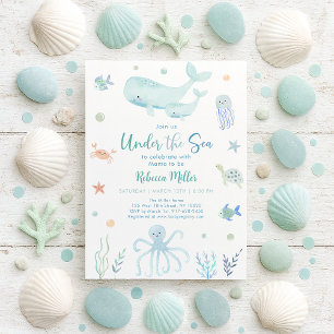 Blå pastel under Sea Baby Shower Inbjudningar