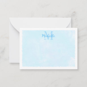 Blå Pastell Akvarell Monogram för Alla Tillfällen Anteckningskort