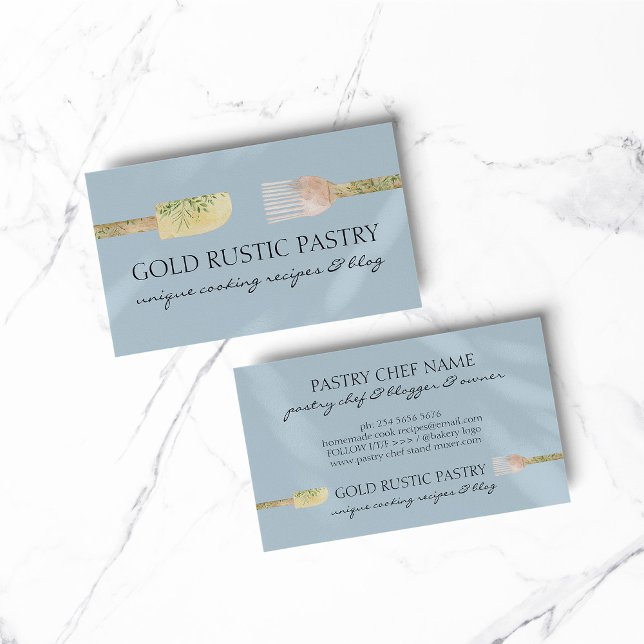 Blå Pastell eukalyptusblad sked stekspade kokare Visitkort (bakery business  chef)