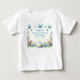 Blå Pastell Fjärilsflicka Första Födelsedagen - T Shirt