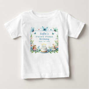 Blå Pastell Fjärilsflicka Första Födelsedagen - T Shirt