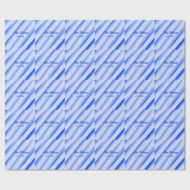 Blå pastell lägg till namn datum boho retro linjer presentpapper (Platt)