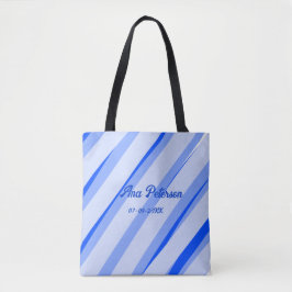 Blå pastell lägg till namn datum boho retro linjer tygkasse