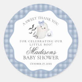 Blå Pastell Liten Boo Spöke Baby Shower Förmån Runt Klistermärke