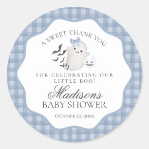 Blå Pastell Liten Boo Spöke Baby Shower Förmån Runt Klistermärke