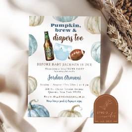 Blå Pastell Pojke Pumpkin Brew och blöjor Inbjudningar