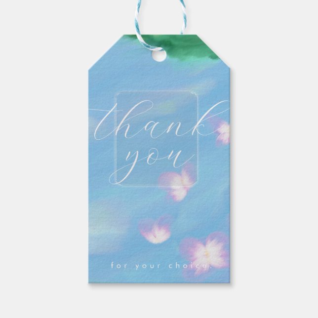 Blå Pastell Tack – Blommig oljefärg presentetikett (Framsidan)
