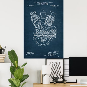 Blå Patent på intern förbränningsmotor Poster