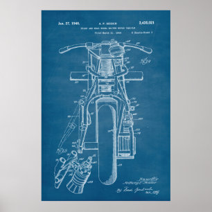 Blå Patent på motorcyklar Poster