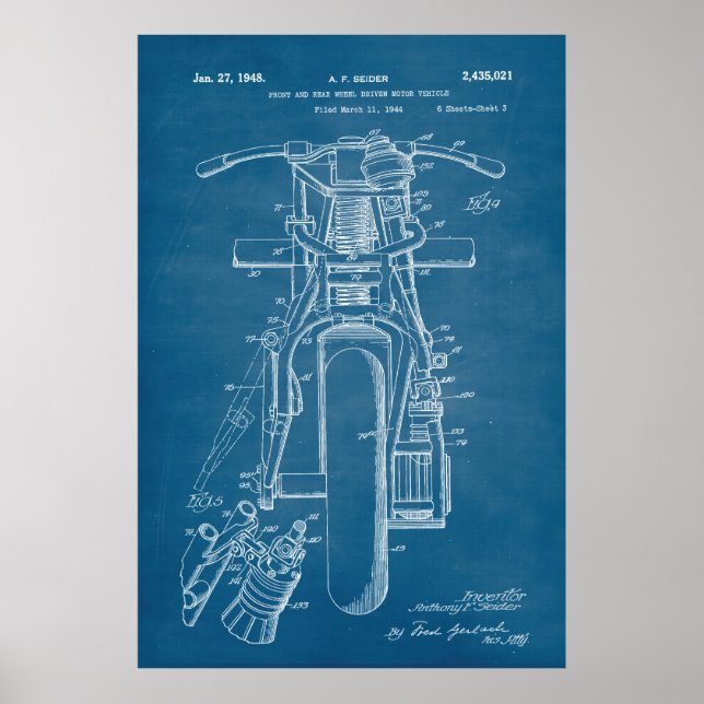 Blå | Patent på motorcyklar Poster (Framsidan)