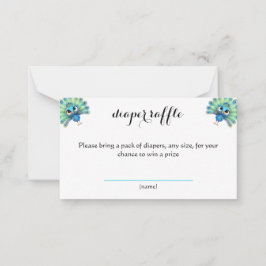 Blå peacock Baby Shower Raffcard Anteckningskort