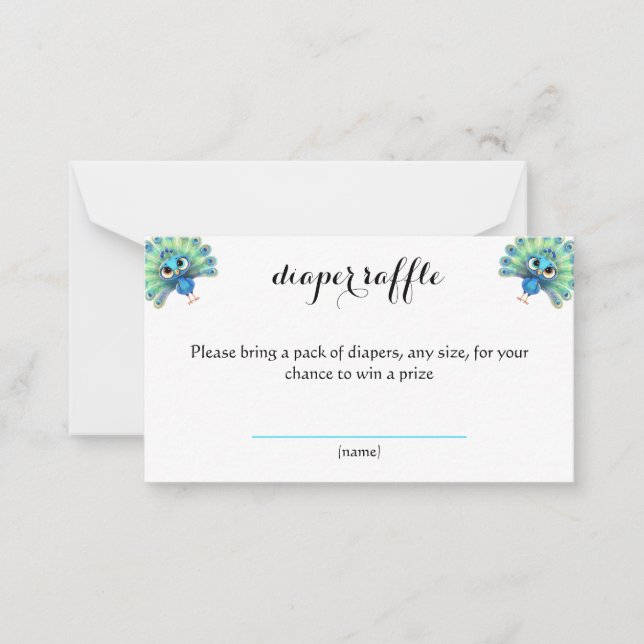Blå peacock Baby Shower Raffcard Anteckningskort (Framsida)