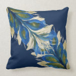Blå Peacock Blad Watercolor Hand-målad marin Kudde<br><div class="desc">Vattenfärg Hand-målad</div>