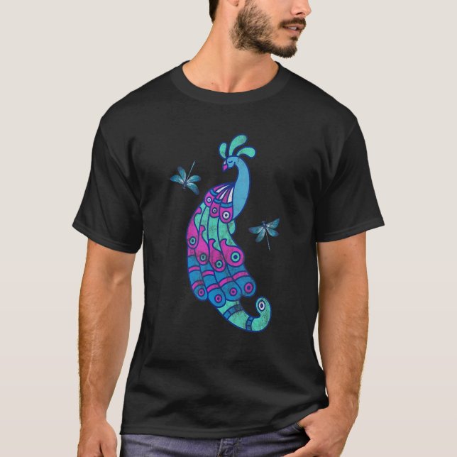 Blå peacock Dragonflies Nature Feathers Peaf T Shirt (Framsida)