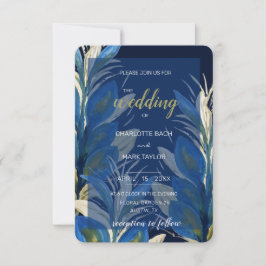 Blå peacock Feathers Lämnar Vattenfärg Inbjudningar