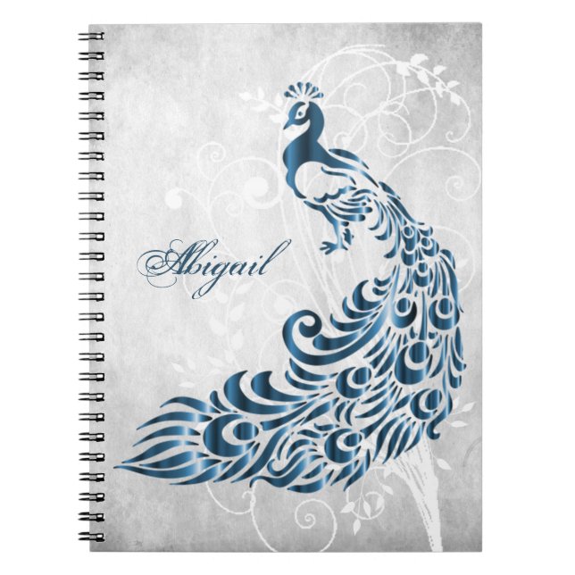 Blå peacock Personlig Spiral fotopatbok för bärbar Anteckningsbok (Framsidan)