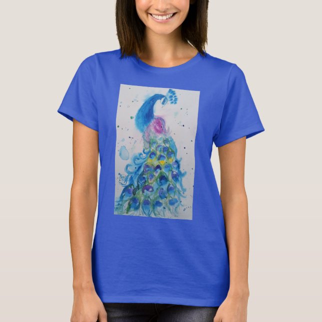 Blå peacock Watercolor-målning Bilder Womens T Shirt (Framsida)