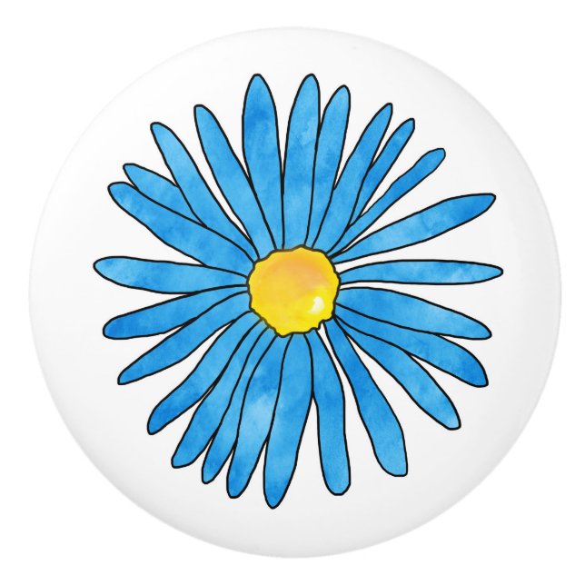Blå penna och vattenfärg Aster Flower Knopp (Framsidan)