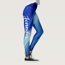 Blå penseldrag med vit namn leggings