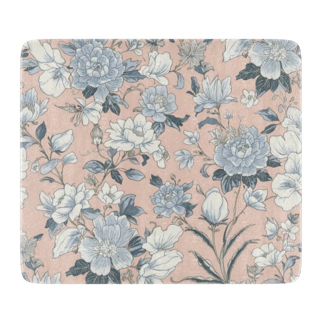 Blå Peonies Persika Botanisk Vintage Blommig (Framsidan)