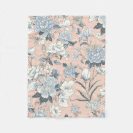 Blå Peonies Persika Botanisk Vintage Blommig Fleecefilt