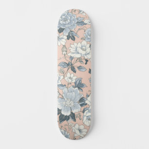 Blå Peonies Persika Botanisk Vintage Blommig Mini Skateboard Bräda 18,5 Cm